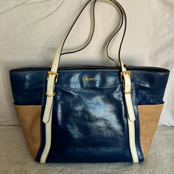 DESA 1972 Leather Colorblock Shoulder Tote - Picture 2 of 6